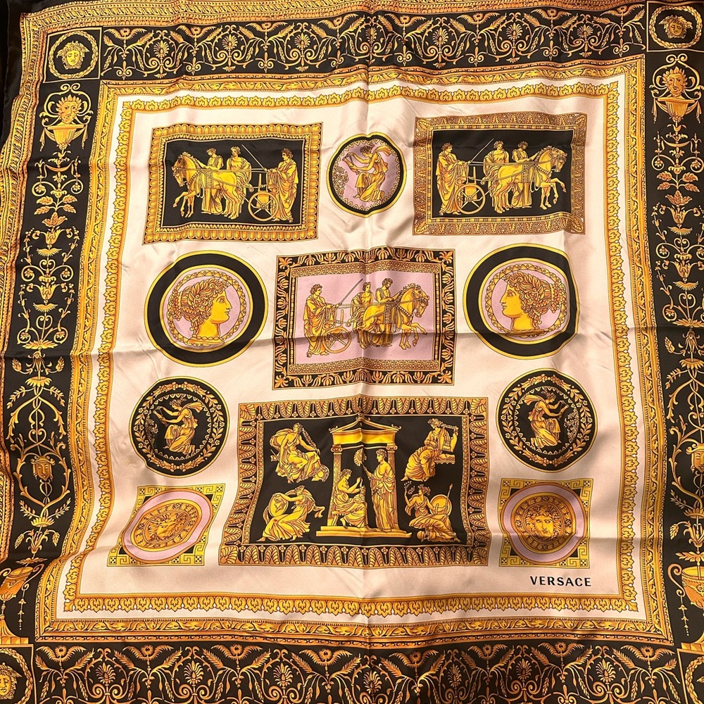 Versace Black and Gold Silk Scarf